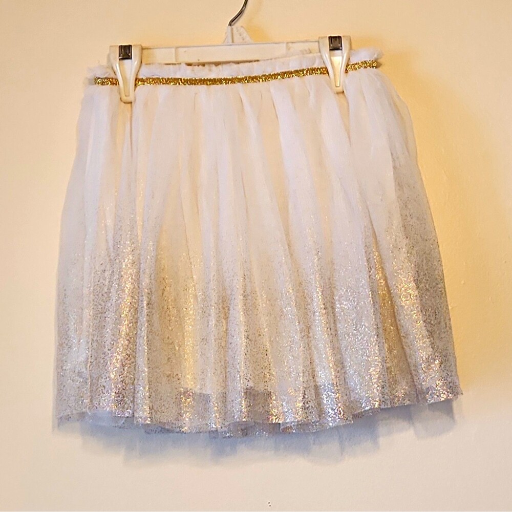 Rockets of Awesome Girls Tutu Skirt 10 White/Gold Tulle Glitter Ombre Pull On